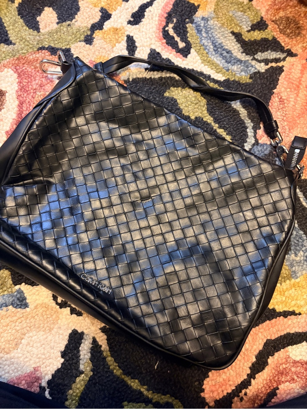 Calvin Klein Black Woven Leather Messenger Bag